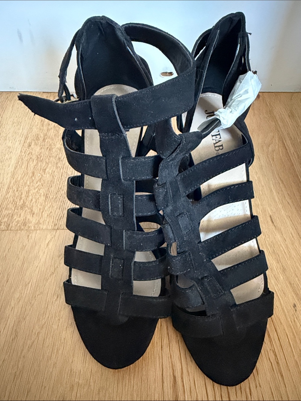 JustFab Black Suede Strappy Cage Heels